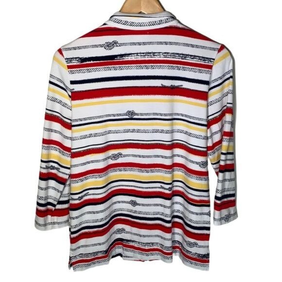 Chicos Weekends Zip Jacket Medium Red Yellow Stripe Knit Casual - Picture 6 of 12